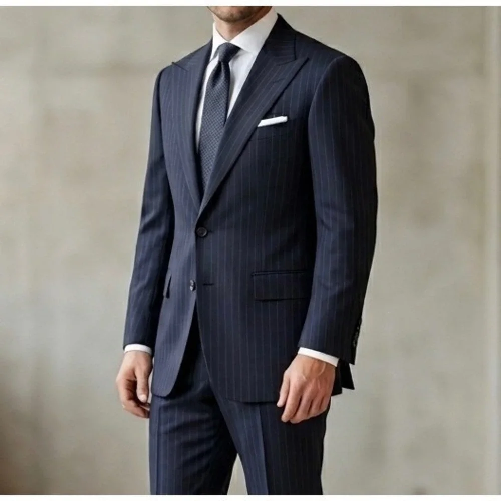Vintage Graham‎ & Gunn Suit Jacket Mens 40R Navy Blue Pinstripe Blazer Wool 1990